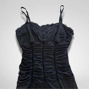 Early 2000s Whimsygoth Mesh Lace Black Midi Dress